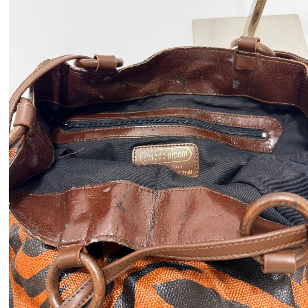 Alfredo Picchi Bucket Bag Zebra‎ Woven Leather Trim Boho Y2K Safari Quiet Luxury - Picture 10 of 11